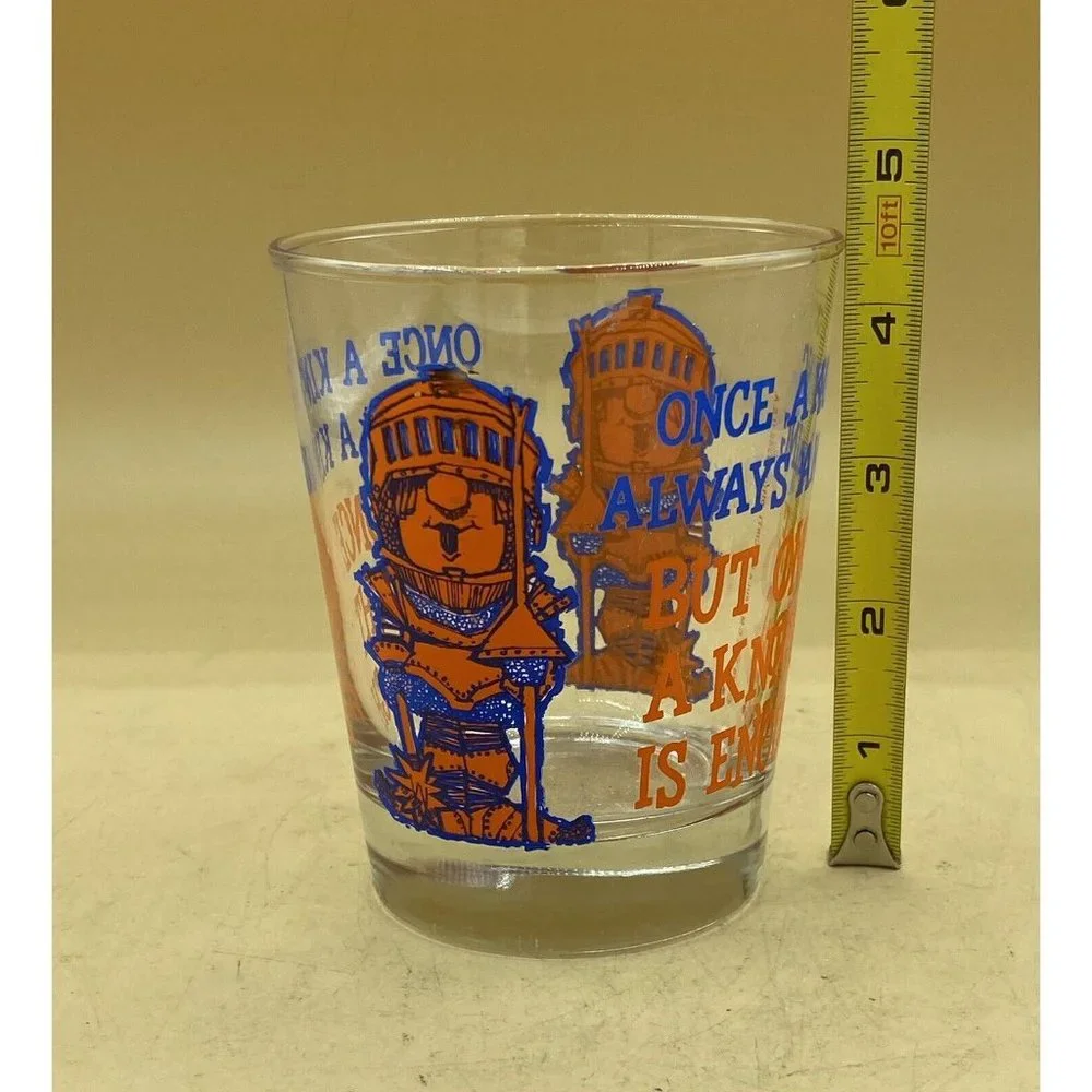 1976 Novelty Rocks Cocktail Glass Once a King/Knight C.M. Paula 4.5”